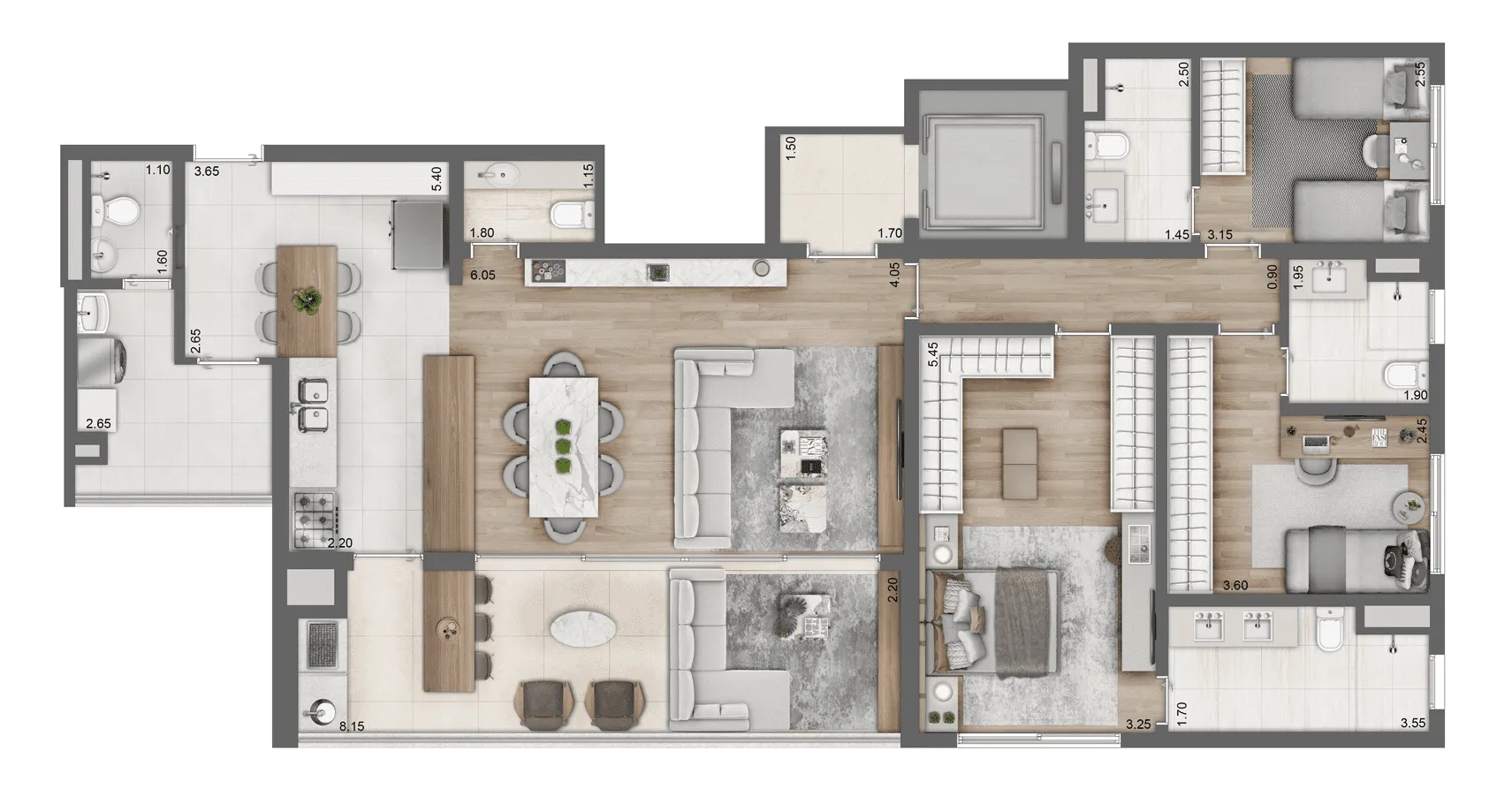 Planta Opção 146 m² | 3 Suítes