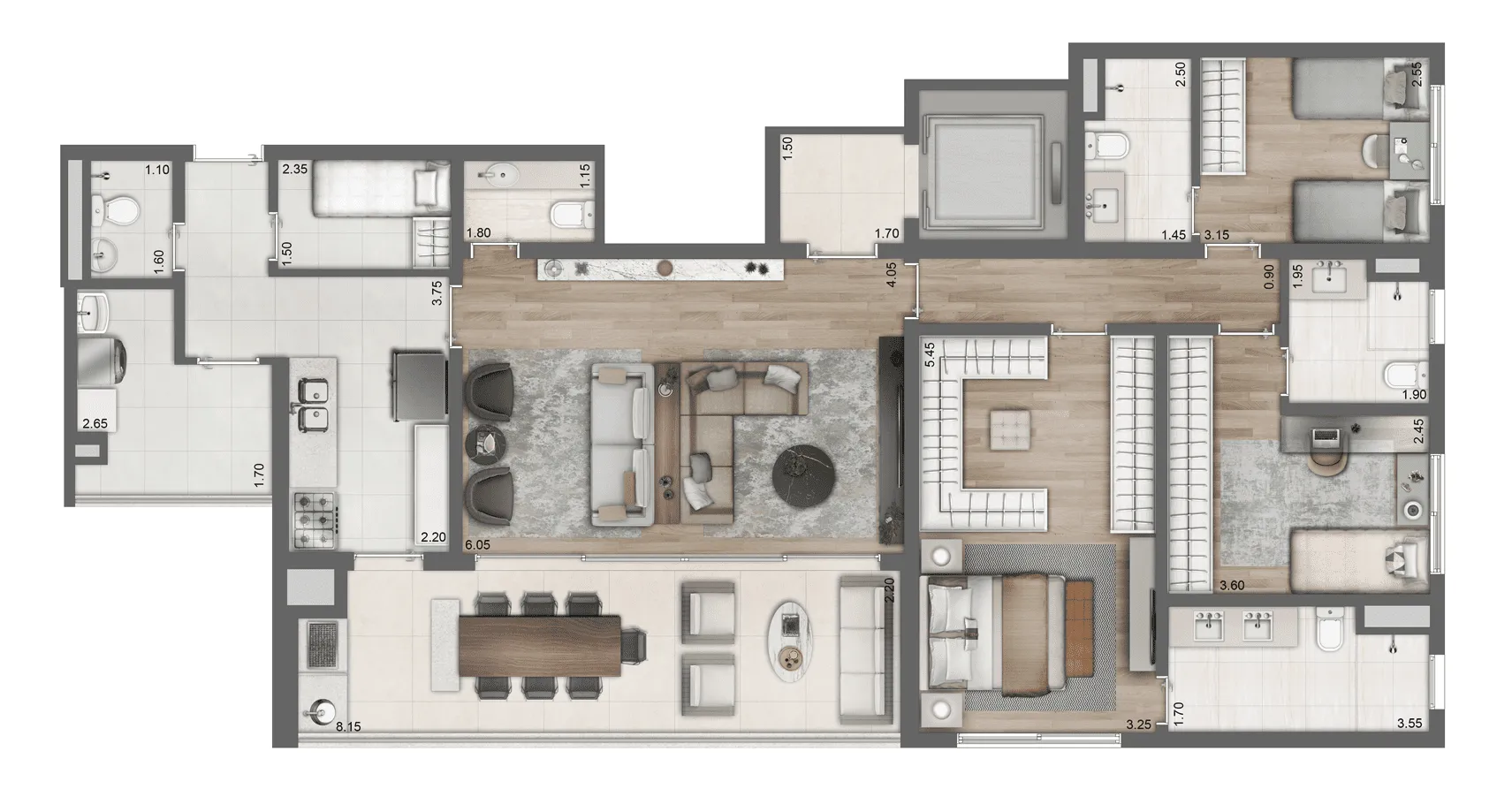 Planta-tipo 146 m² | 3 Suítes