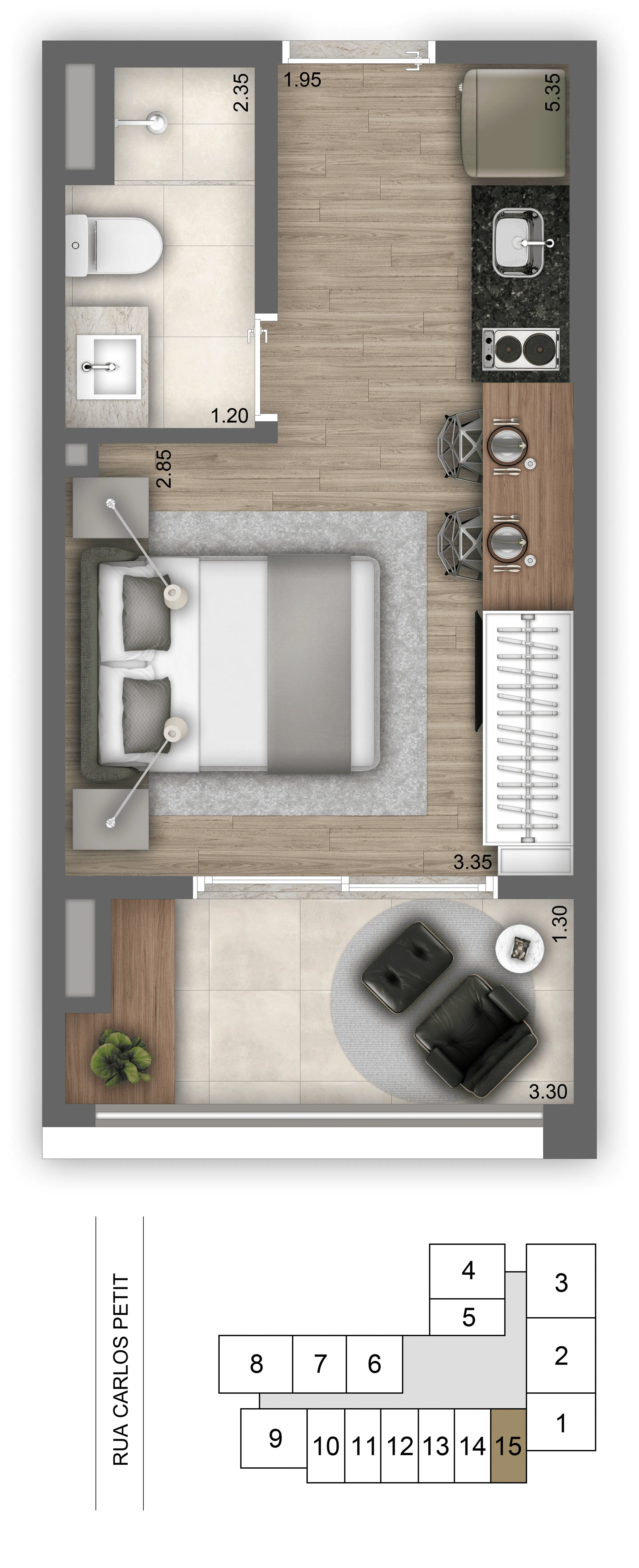 Planta-tipo 25 m² | 1 Dorm.