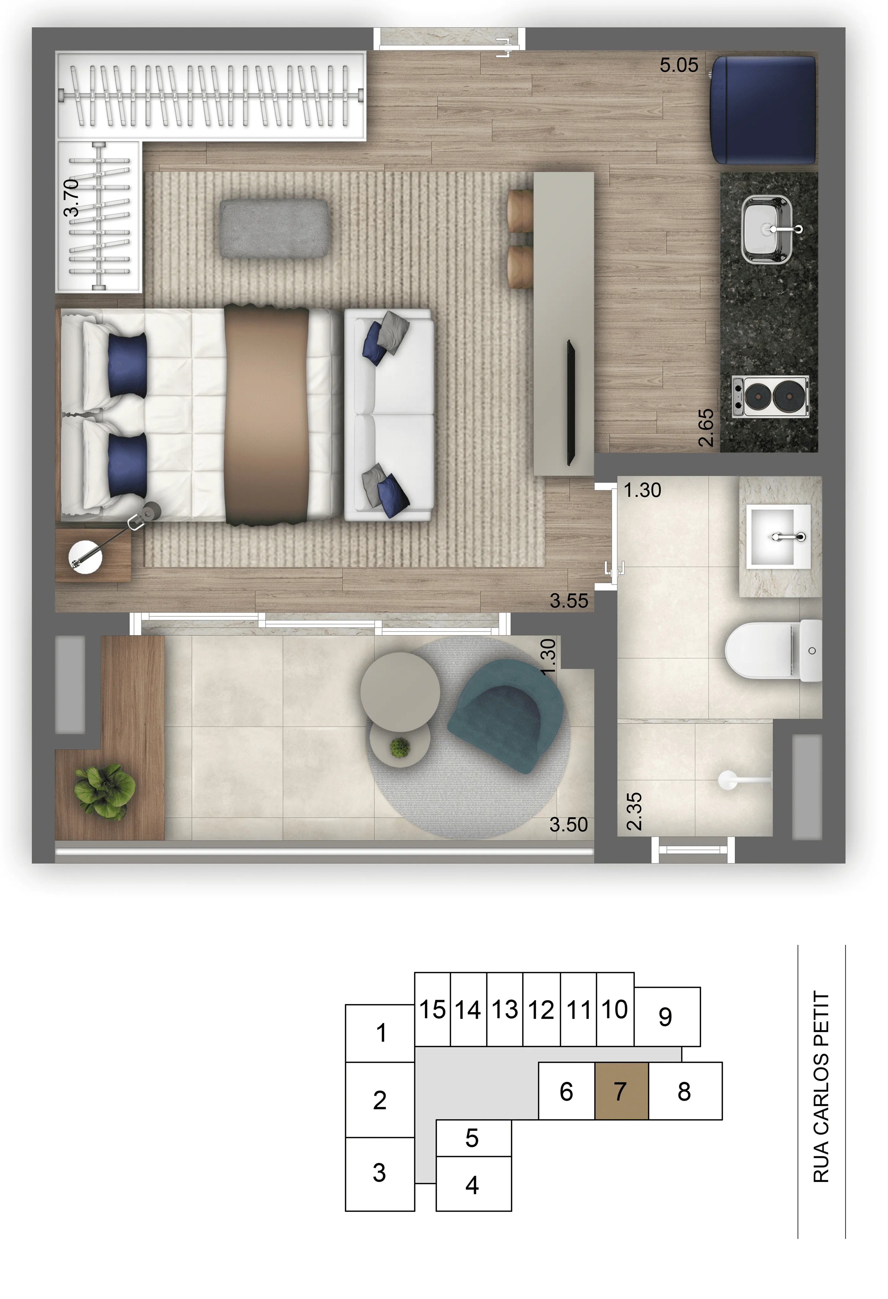 Planta-tipo 28 m² | 1 Dorm.