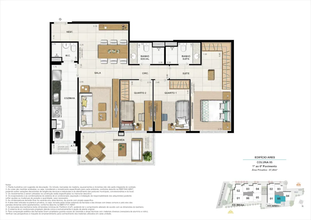 Bloco 02 Coluna 05 - Área Privativa 97,46m²