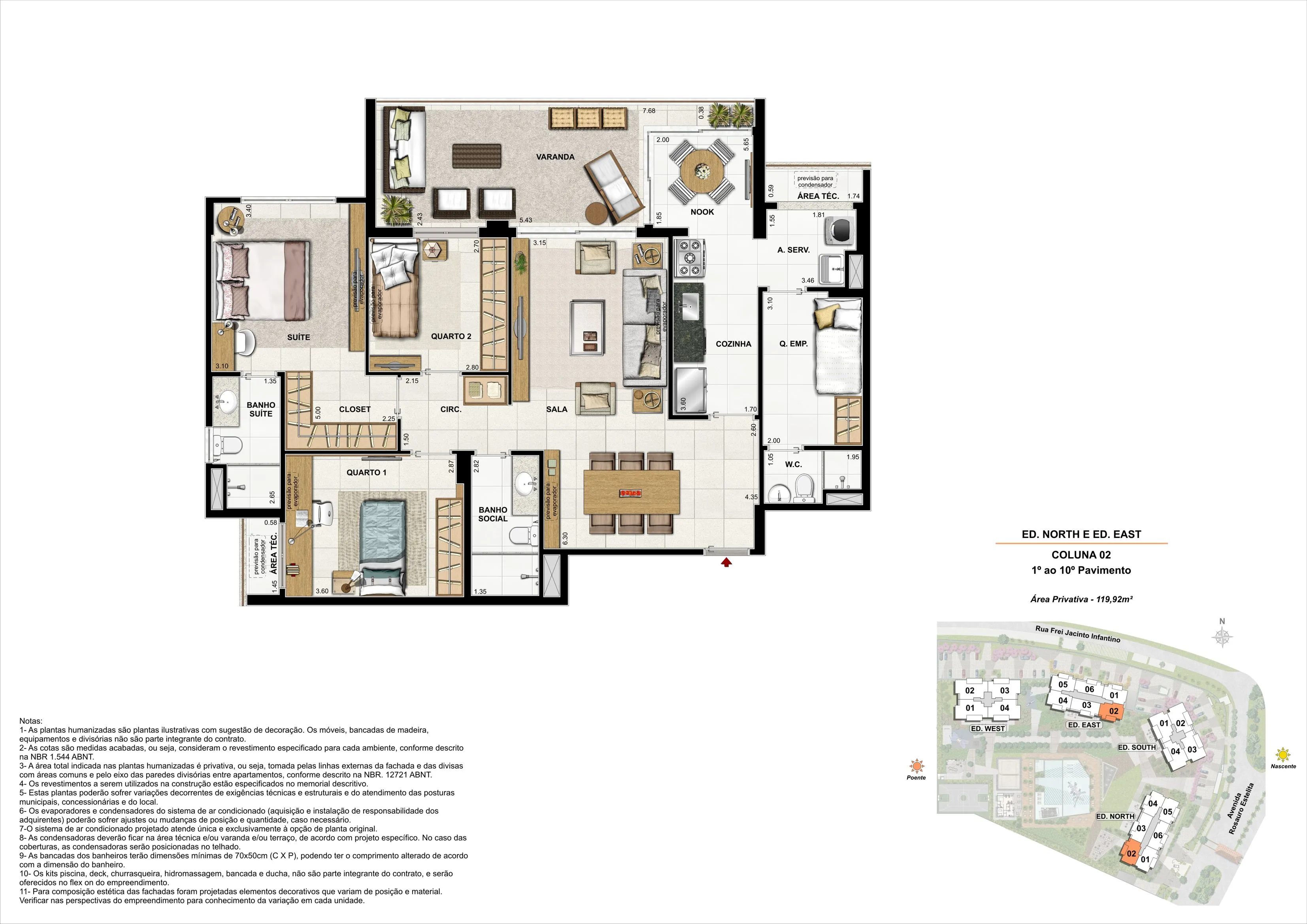 LATITUD - ED. NORTH E ED. EAST - APARTAMENTO 119m² - COLUNA 02 (PAV. 01 A 10)