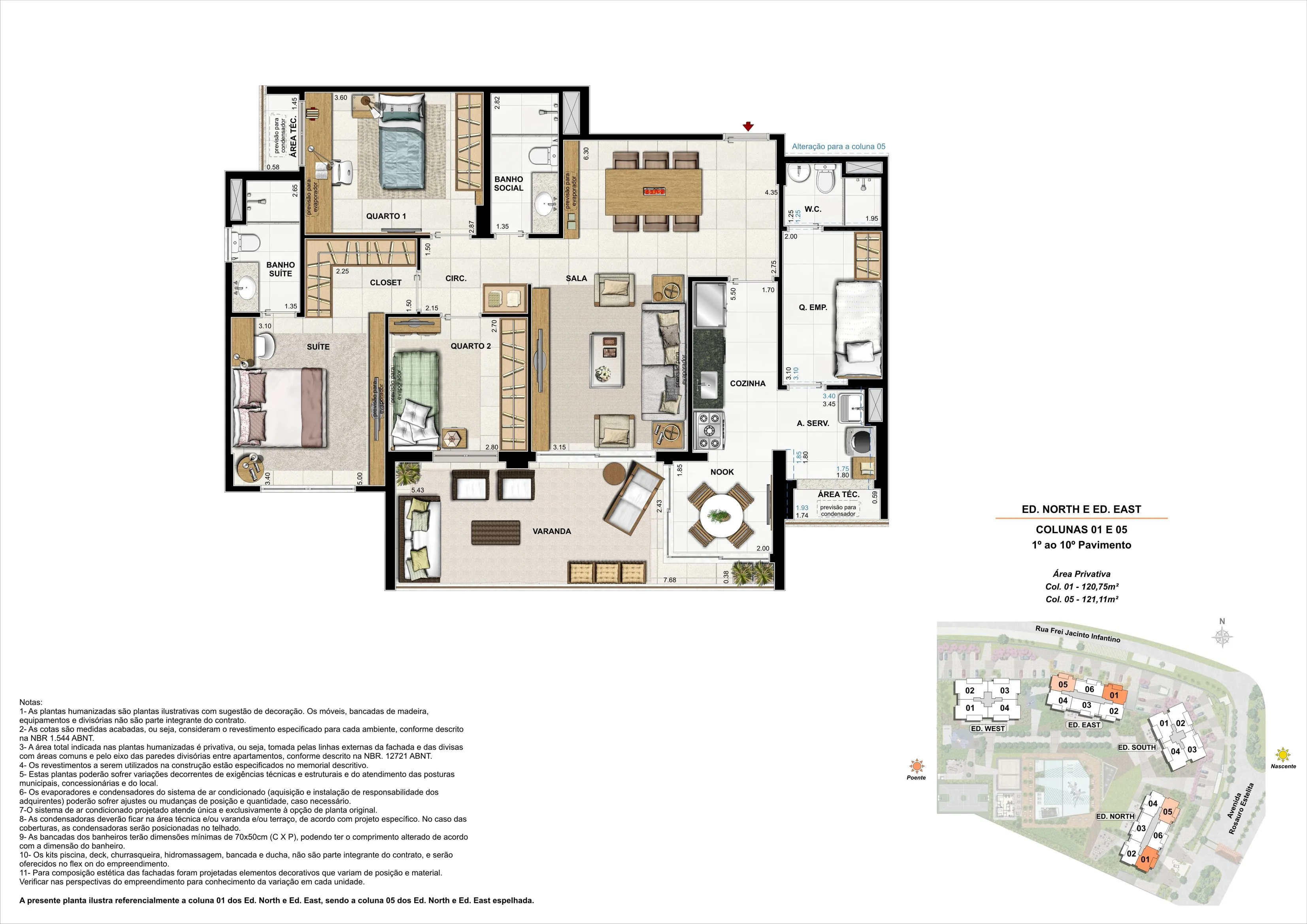 LATITUD - ED. NORTH E ED. EAST - APARTAMENTO 120m² - COLUNA 01 E 05 (PAV. 01 A 10)