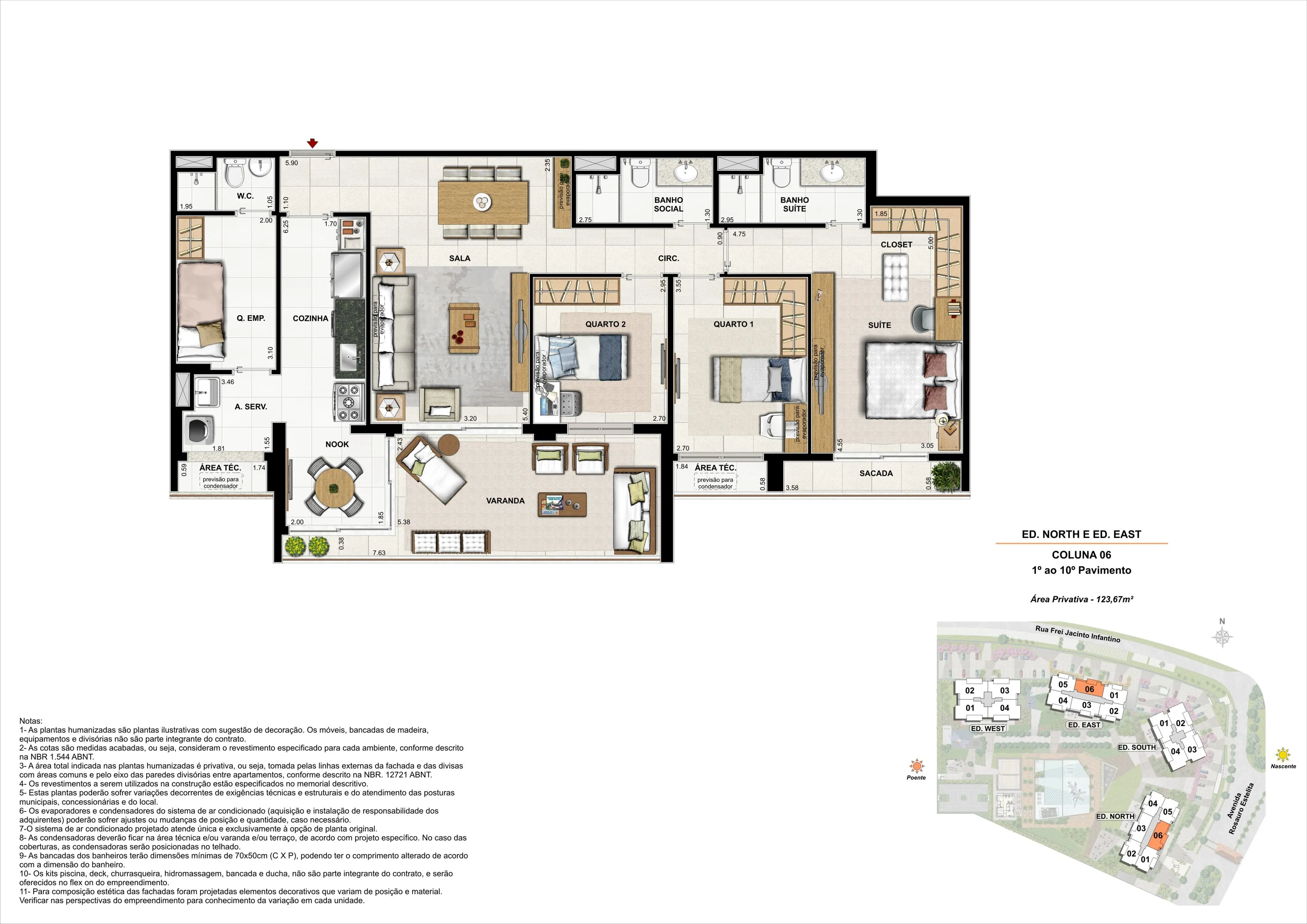 LATITUD - ED. NORTH E ED. EAST - APARTAMENTO 123m² - COLUNA 06 (PAV. 01 A 10)