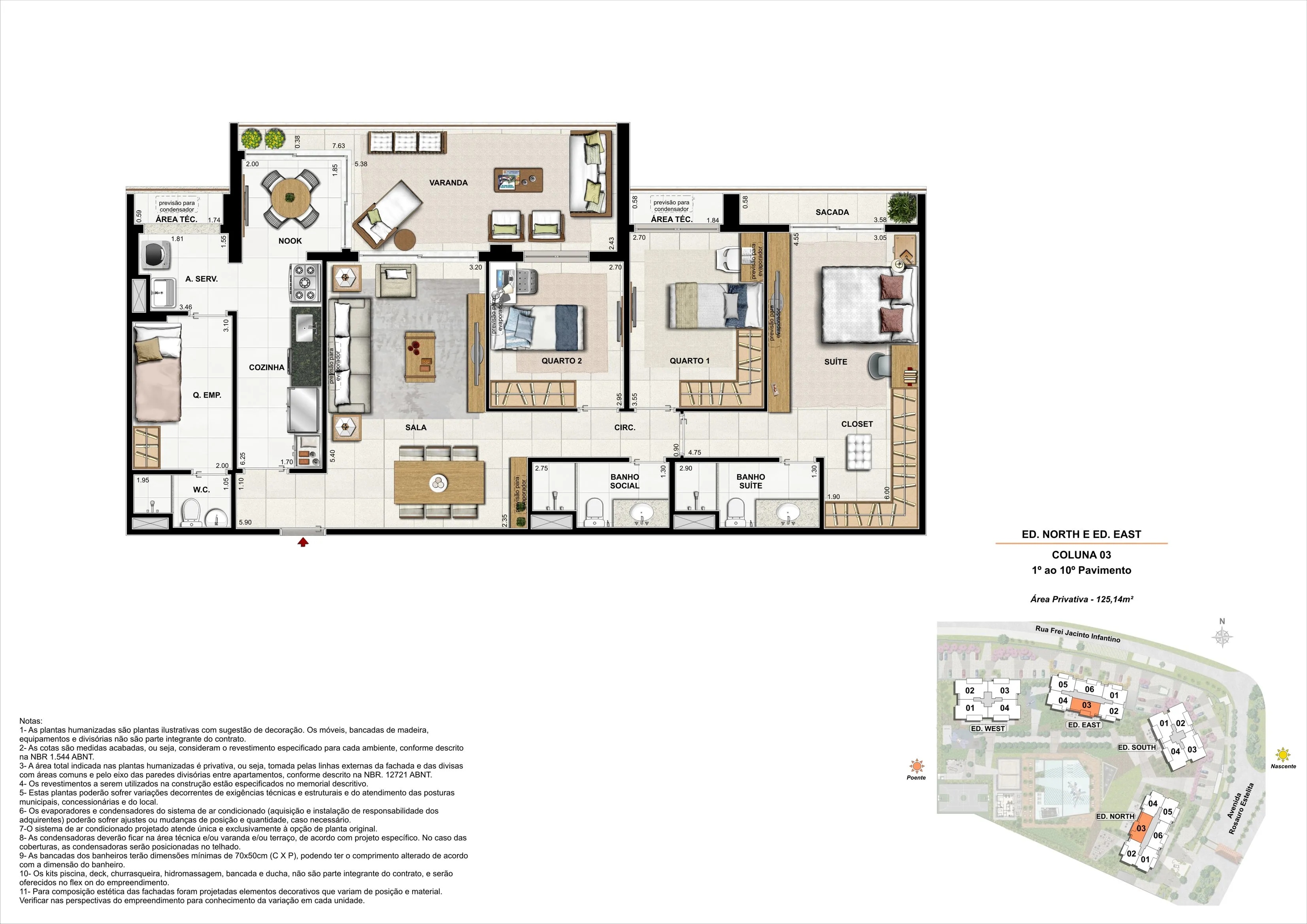 LATITUD - ED. NORTH E ED. EAST - APARTAMENTO 152m² - COLUNA 03 (PAV. 01 A 10)