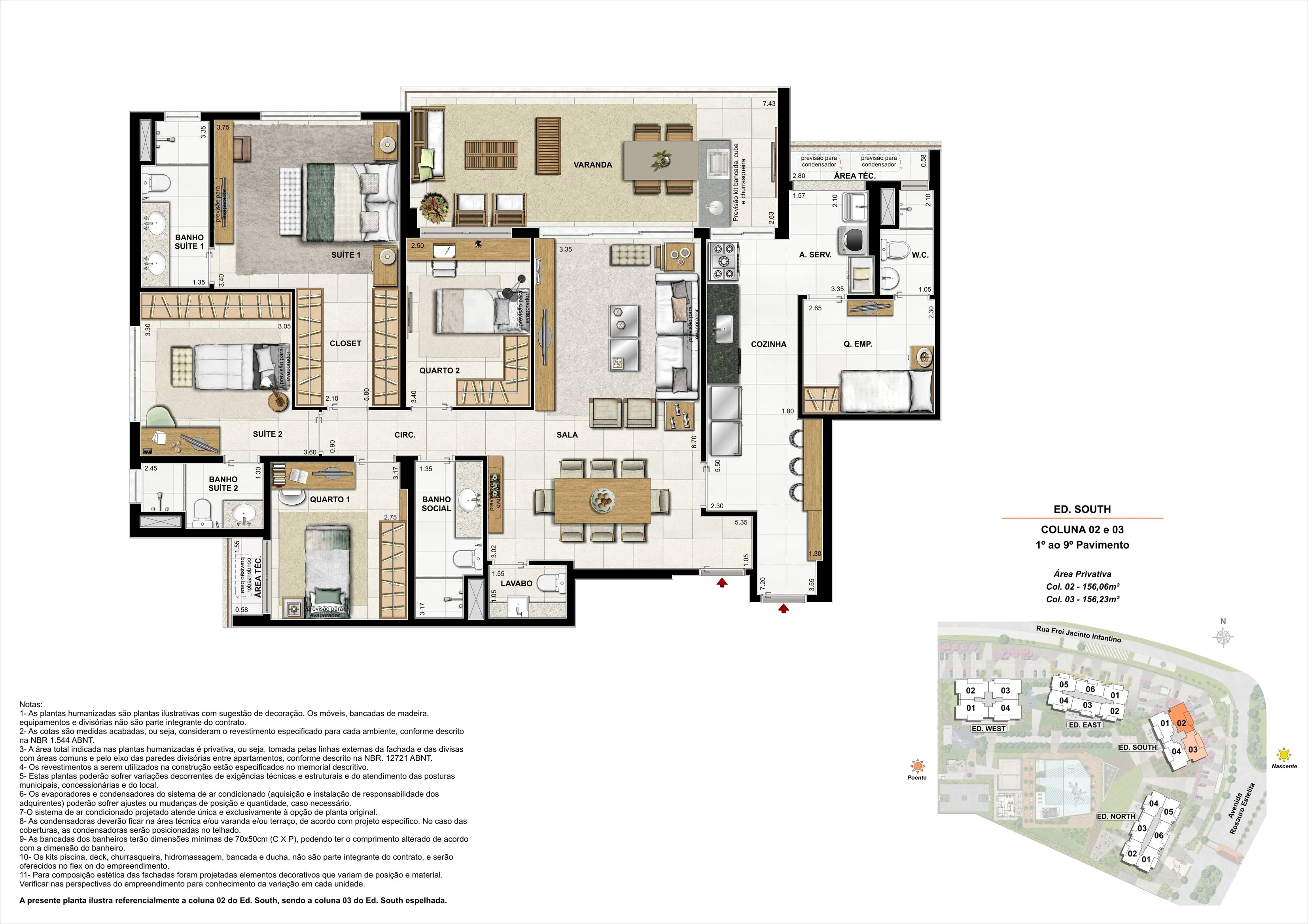 LATITUD - ED. SOUTH - APARTAMENTO 156m² - COLUNA 02 E 03 (PAV. 01 A 09)