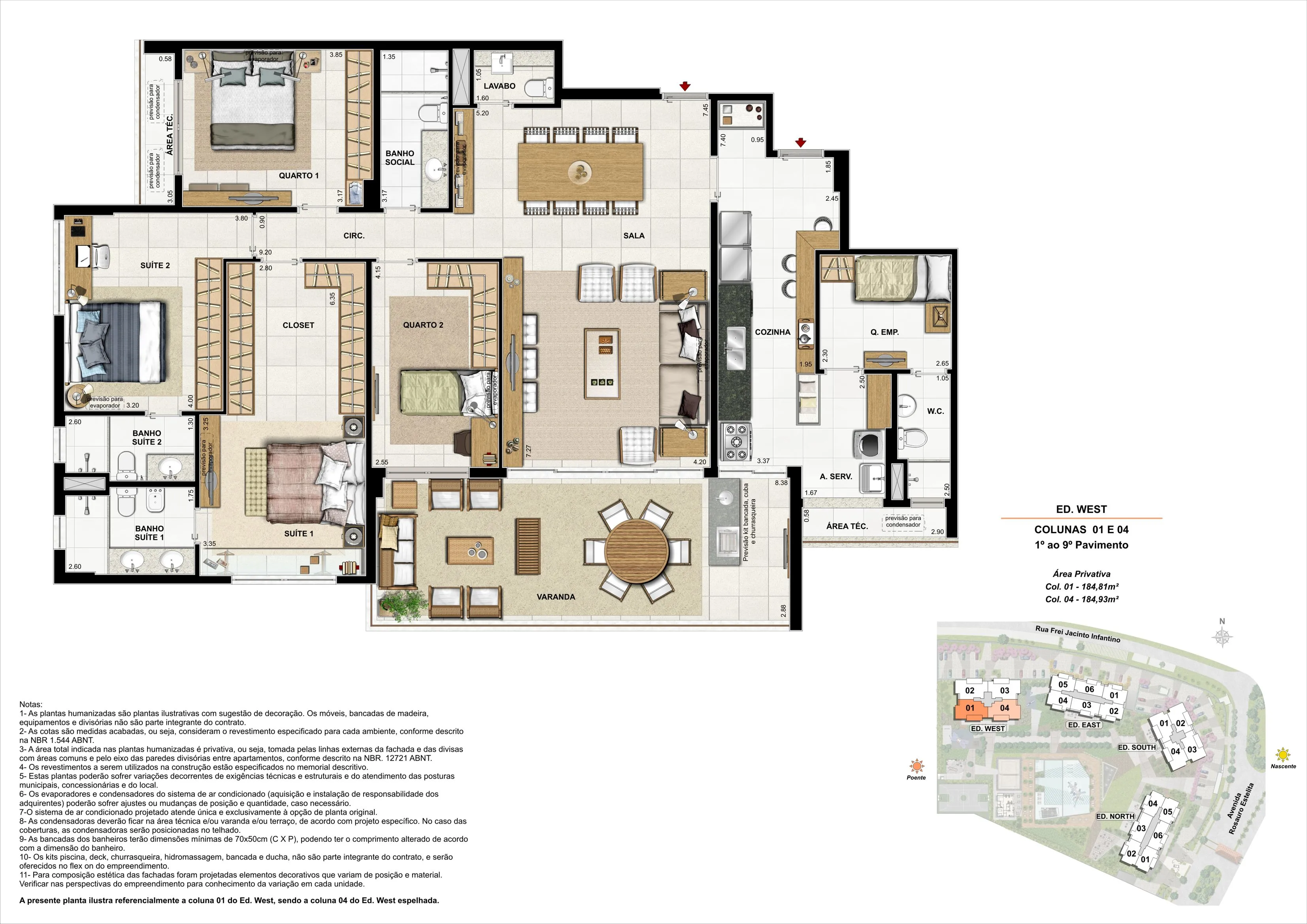 LATITUD - ED. WEST- APARTAMENTO 184m² - COLUNA 01 E 04 (PAV. 01 A 09)