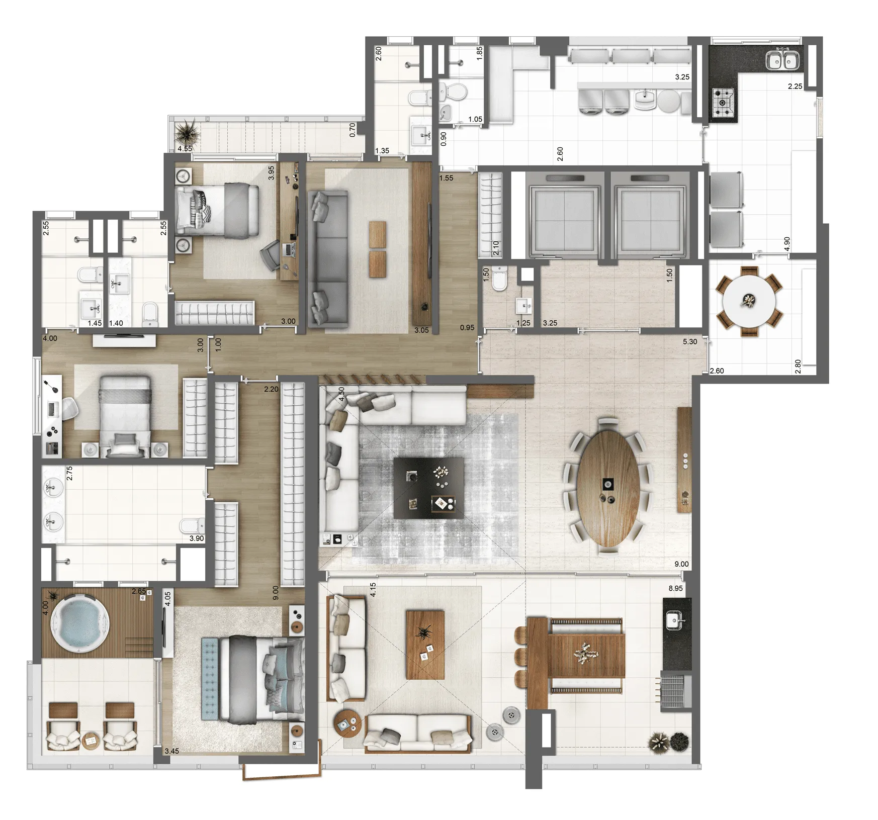 Planta opção 275 m² I 03 Suítes