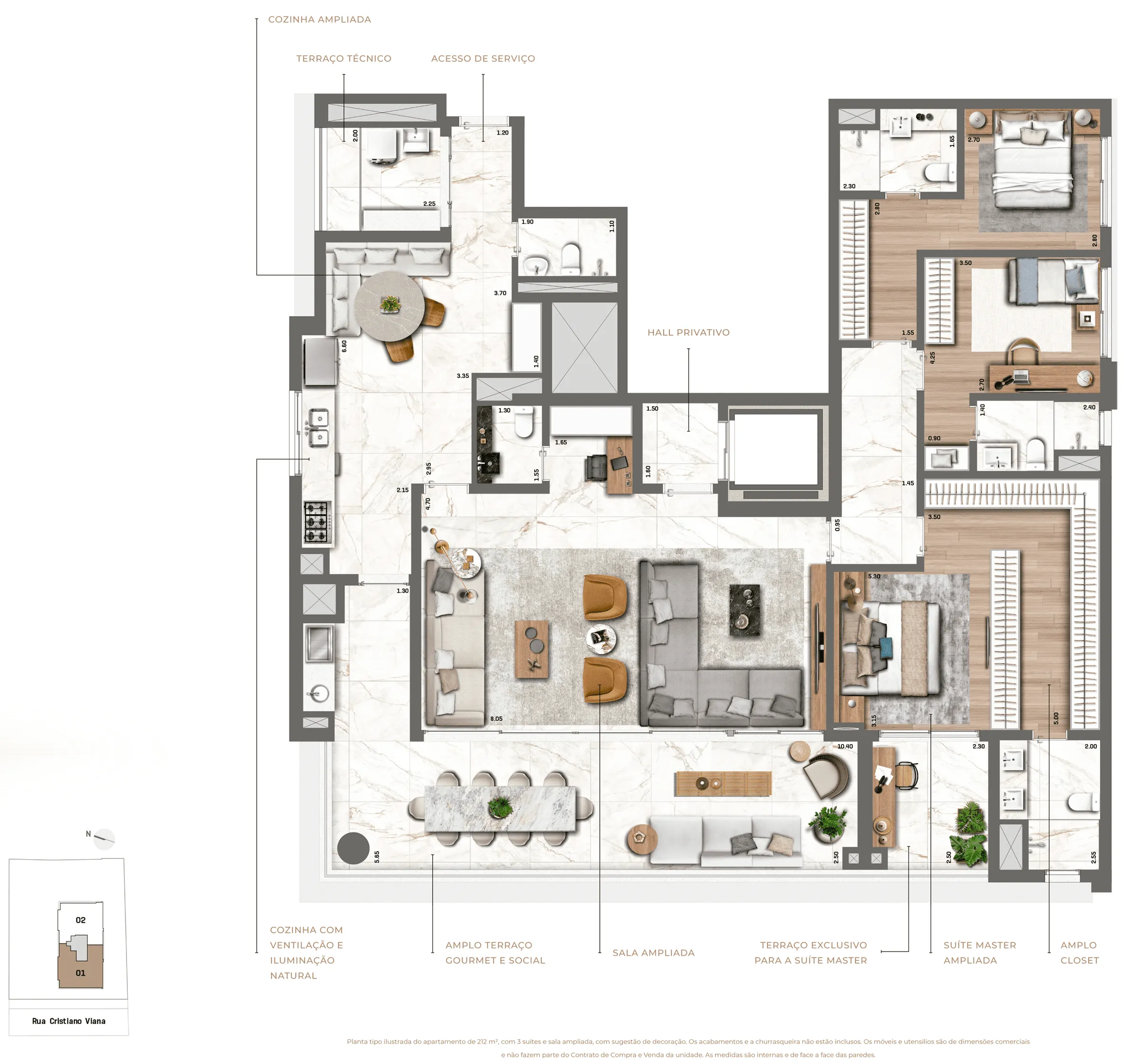 Planta Opção 212 m² | 3 suítes | Sala Ampliada