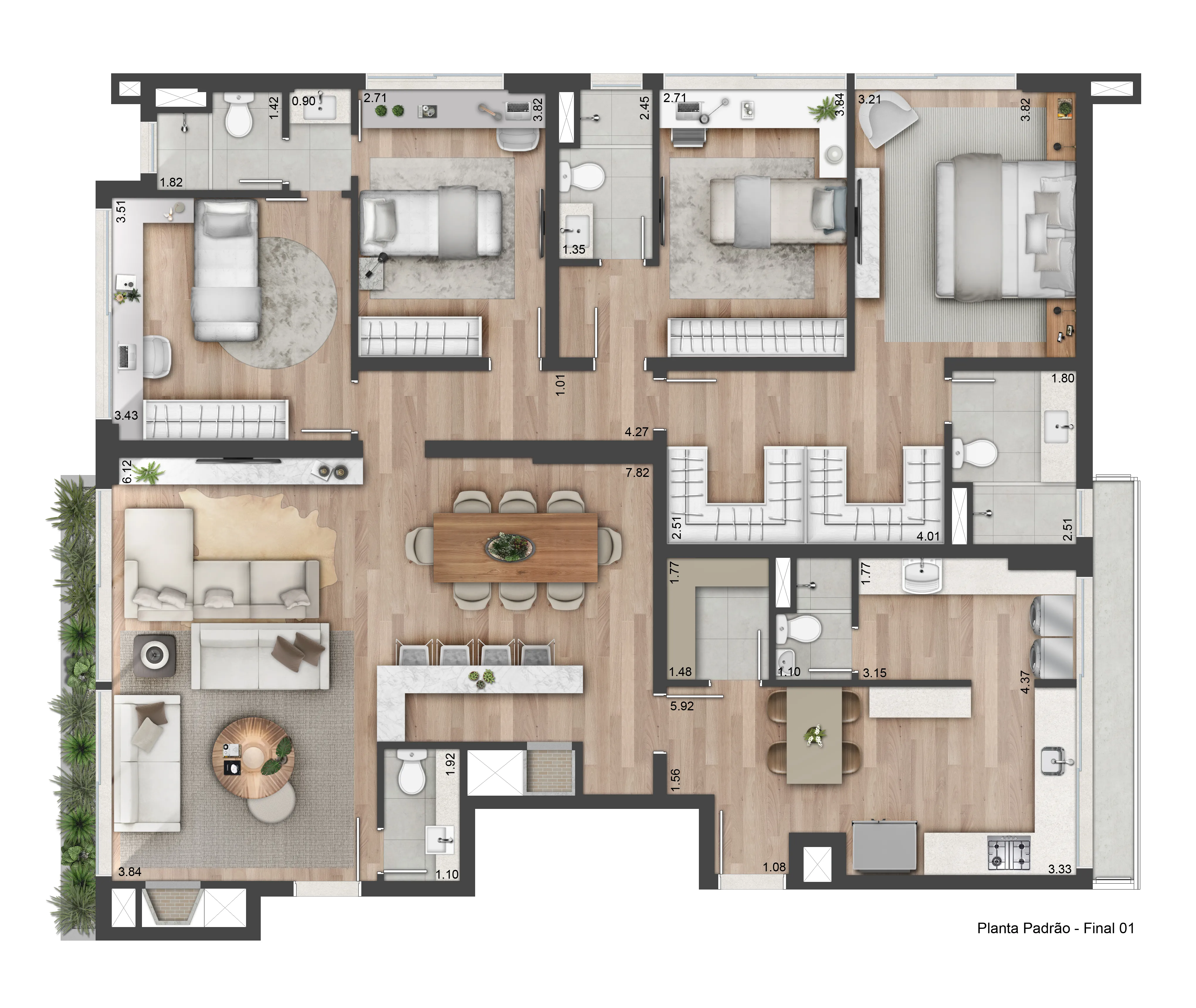 Planta 3 dorms. | 173m²