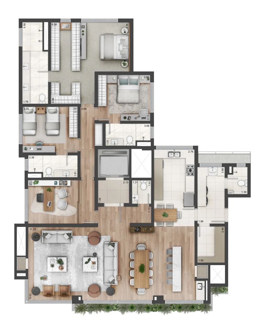 3 SUÍTES 219m2 a 227m2 - gourmet integrado