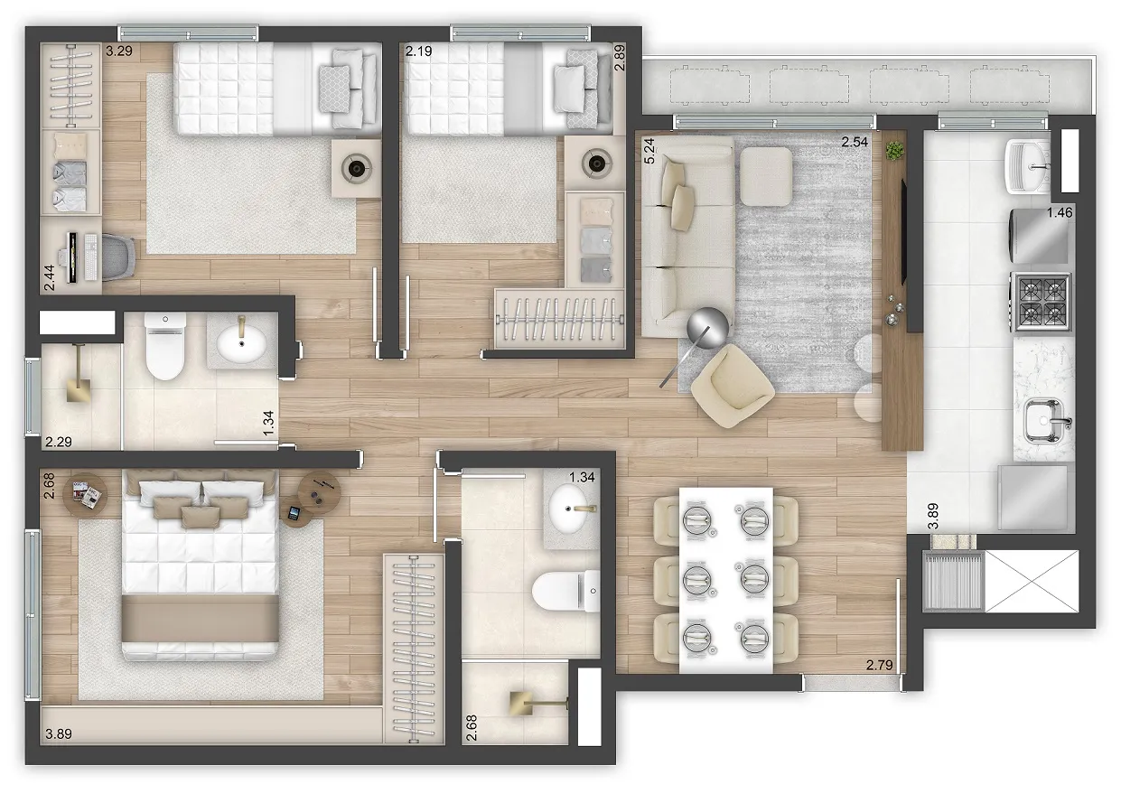 3 dormitórios - 67m²