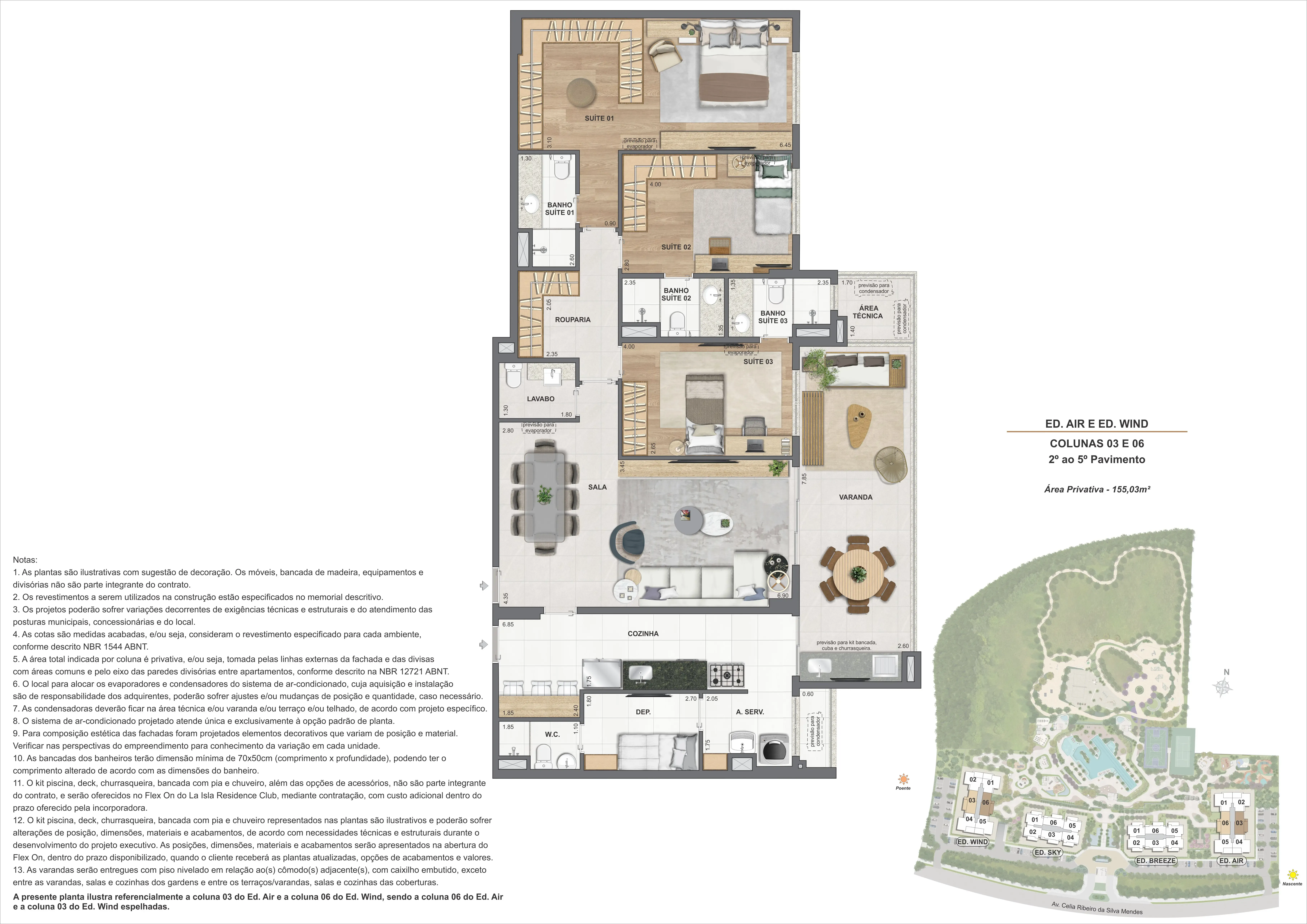 Apartamento – Ed. Air E Wind – Colunas 03 e 06 - 2º Ao 5º Pav