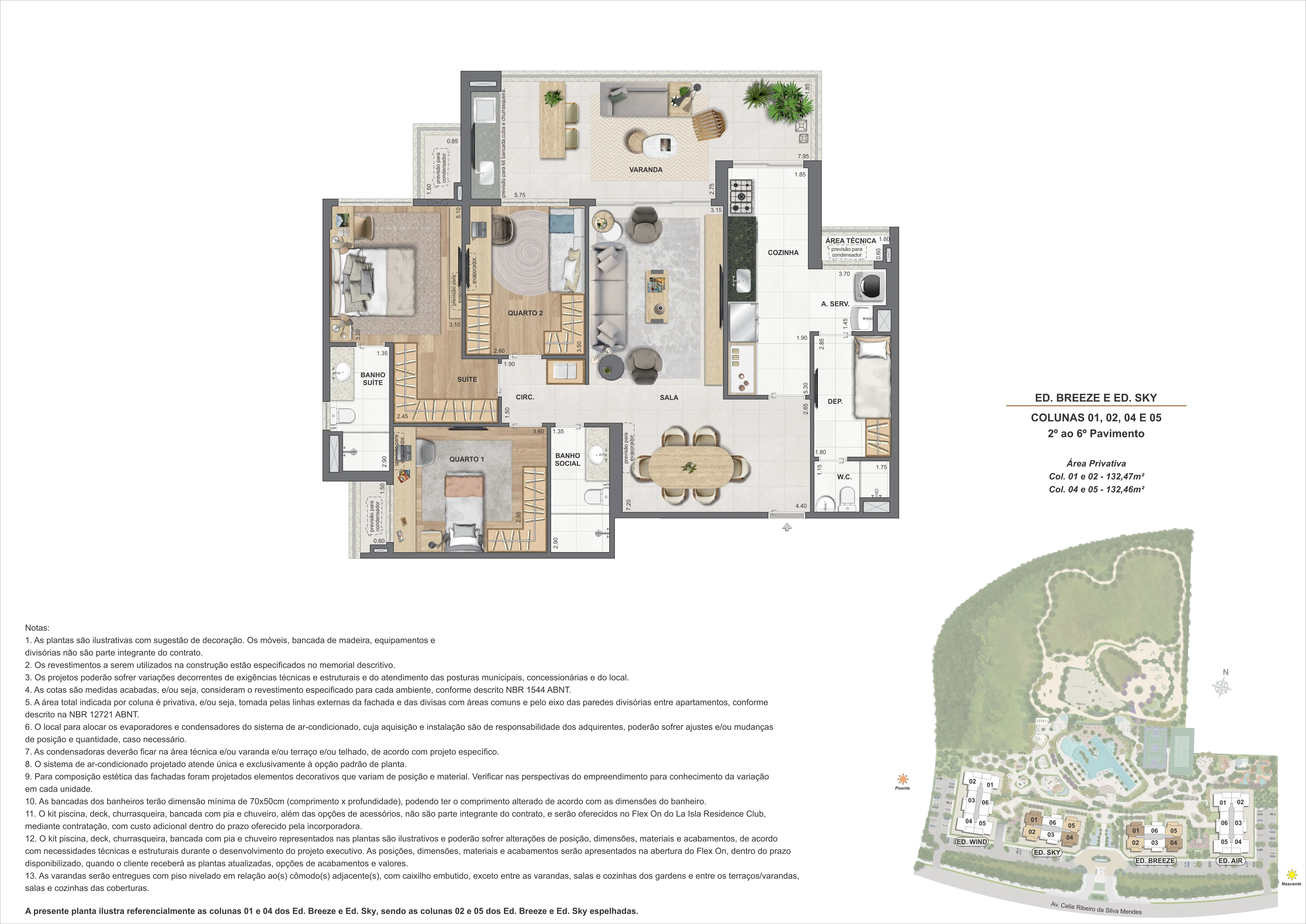 Apartamento – Ed. Breeze E Sky – Colunas 01,02, 04 e 05 – 2º Ao 6º Pav