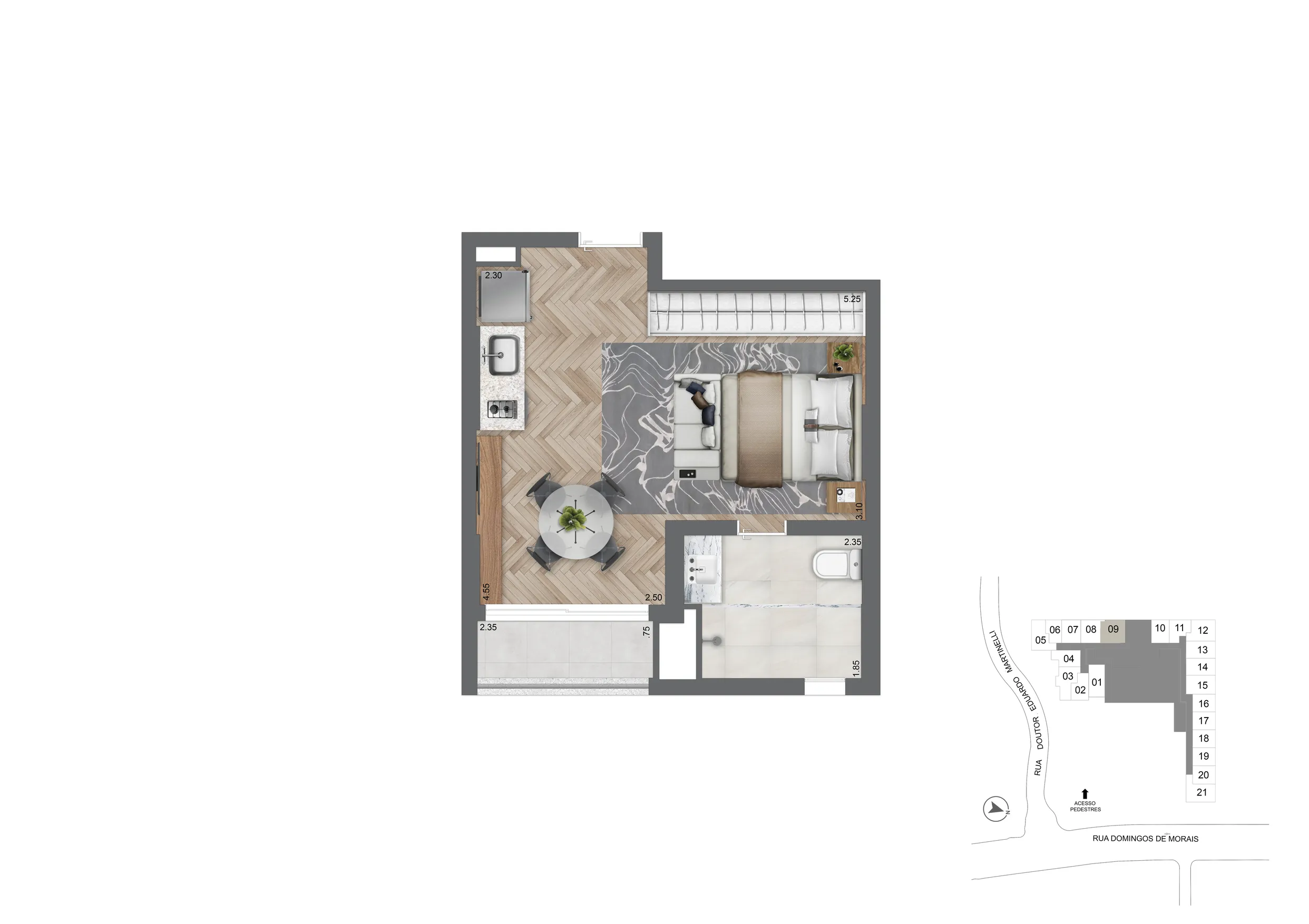 Planta Padrão 32 m²  | Studio