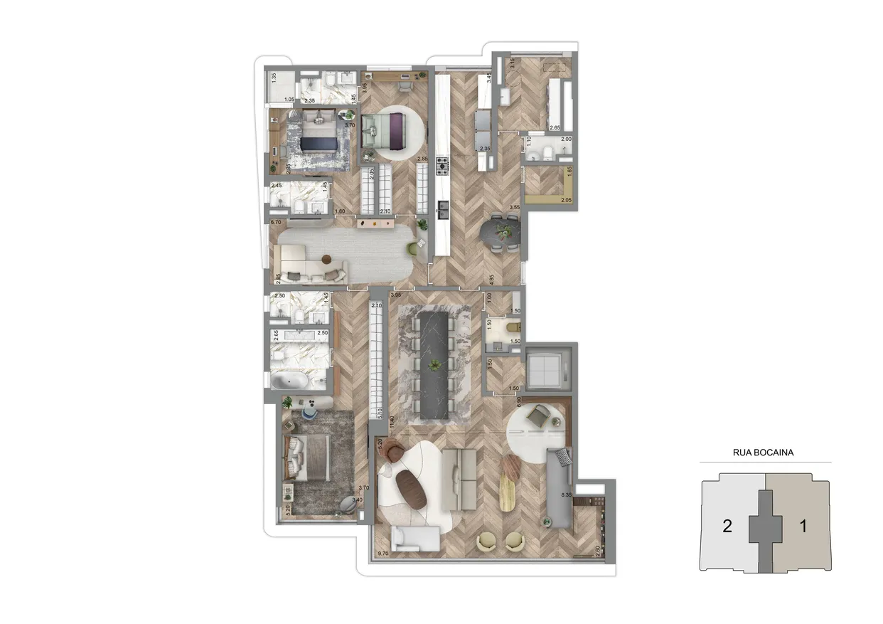 Planta Opção 259 m²  | 3 Suítes + Cozinha e Sala Íntima Ampliada