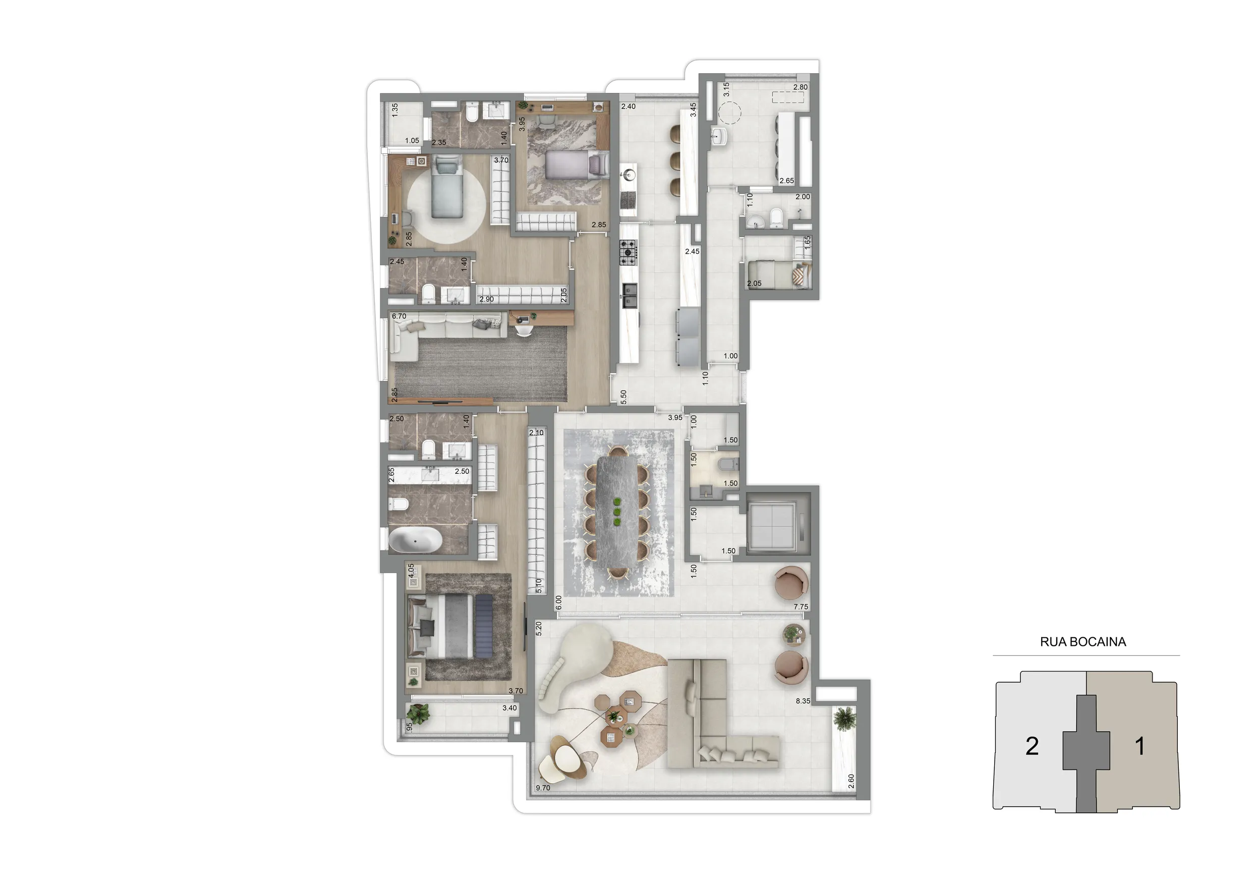 Planta Opção 259 m²  | 3 Suítes + Sala Íntima Ampliada