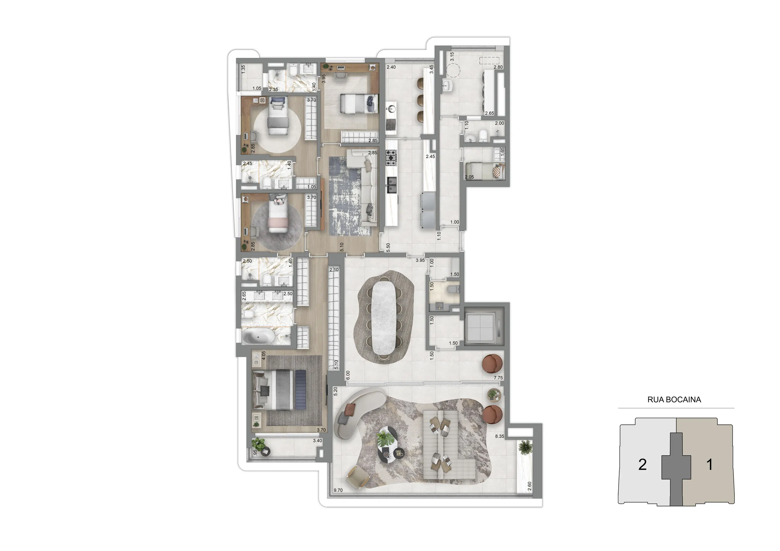 Planta Padrão 259 m²  | 4 Suítes + Sala Íntima