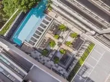 Aérea da Piscina Recreativa de 25m e da Praça de Convívio